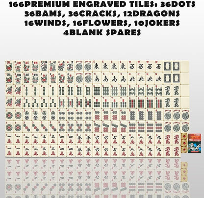 American Mahjong Tiles,166 Quality Ivory Tiles with 3 Golden Dices & Rules Instruction