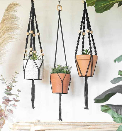 Macrame Kit-Black Edition-Makes 3 Macrame Plant Hangers with Easy to Follow Instructions for Adult Beginners - Includes 109 Yards 3mm Cotton Macrame Cord, Wooden Beads & Custom Instruction Booklet