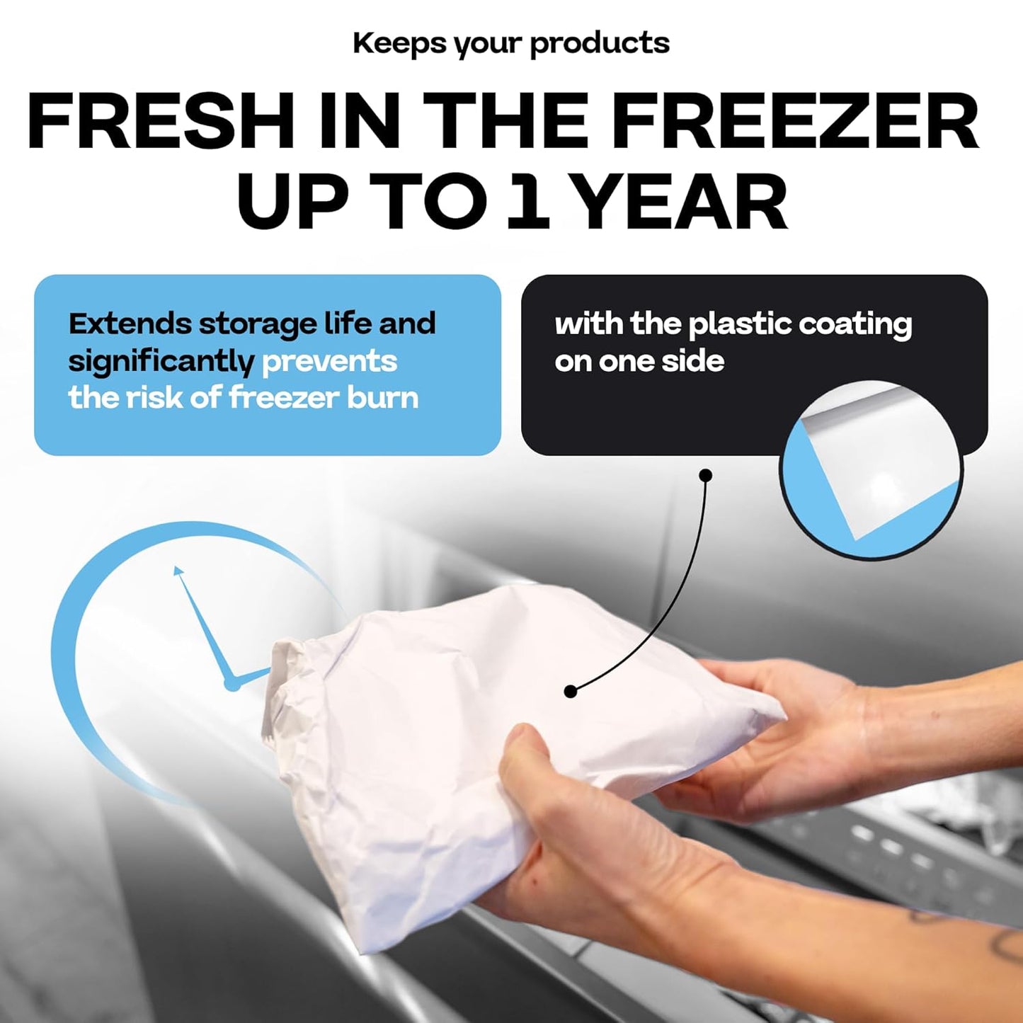 White Freezer Paper Roll 24" x 1800" (150 feet) with Cutter - USA-made Freezer Paper for Meat & Fish - Poly-Coated Food Wrapping Material for Freezing - Barrier Against Air & Moisture by IDL Packaging
