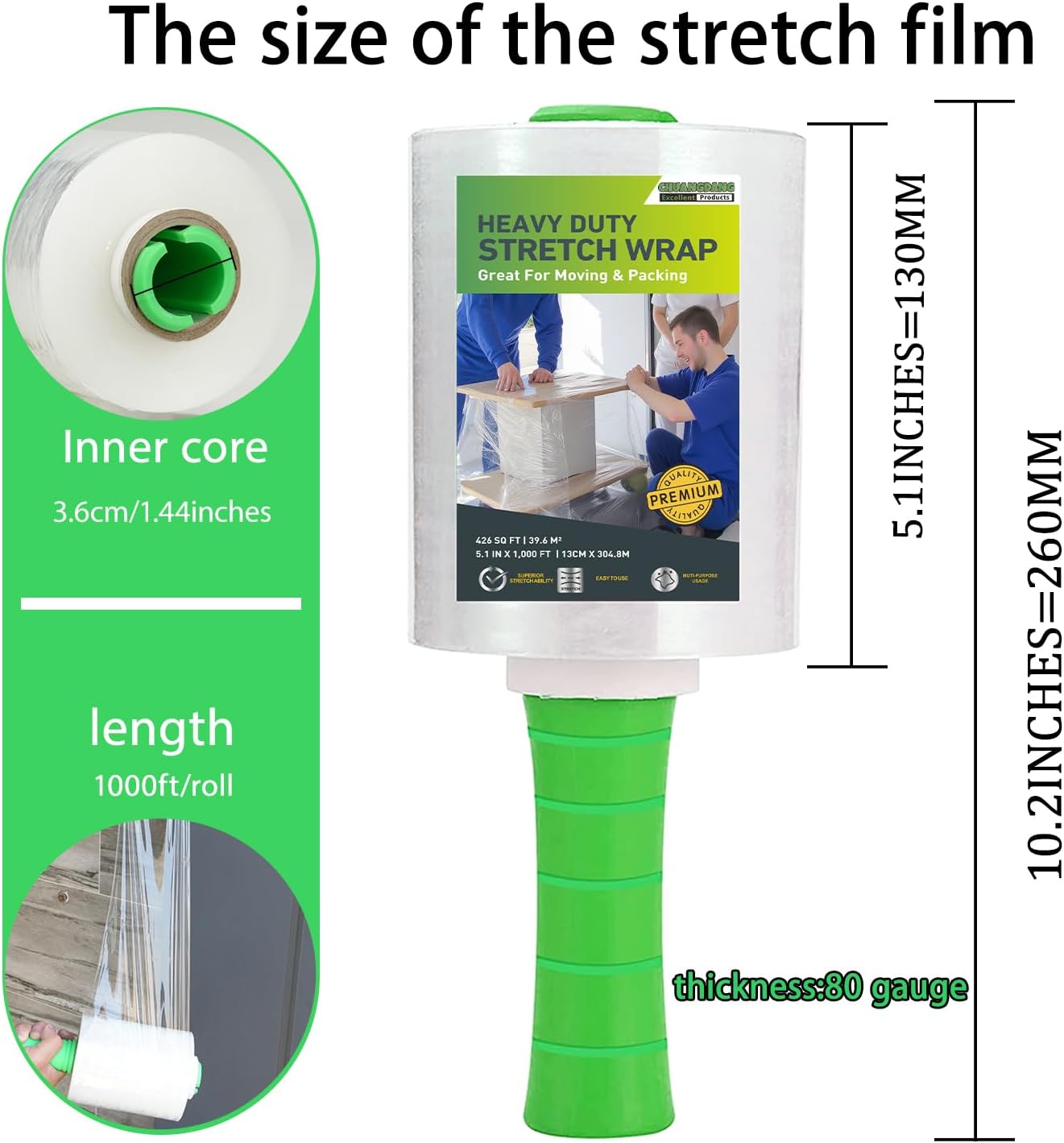Mini Clear Stretch Wrap Film roll,5''x1000ft,4 Packs with 1 Plastic Handle,Self Adhering Industrial Plastic Wrap for Pallet Wrap,Heavy Duty Packaging,Moving,Transparent Shrink Wrap,80 Gauge