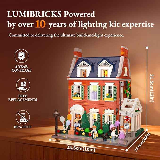 Redbrick Row House Lighting Building Bricks Set - City Town LED Light Modular Construction Model Collection Display Kit with Minifigures 2663 Pcs for Adults & Teens