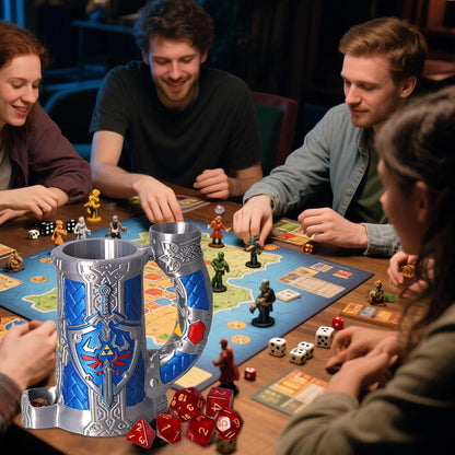 Dice Tower Mug, Dice Rolling Tower, Comes with 7 PCS Dice Set, Suitable for DND Dungeons and Dragons, Tabletop Games, Available As Drink Holder, D&D Gifts, DND Accessories (Blue-Gray)