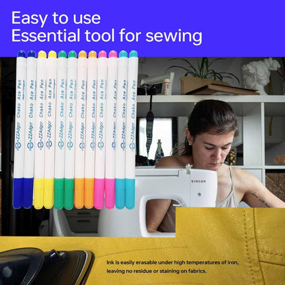 Dinggaogao 12 Pieces Water-Erasable Fabric Pen Set - 6 Colors for Sewing, Embroidery & DIY Tracing Tools