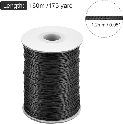 MECCANIXITY Waxed Cord 1.2mm Waxed Polyester Cord 175 Yard Wax String for Bracelet Making,Necklaces, Beading,Jewelry Making and DIY Crafts(Black)