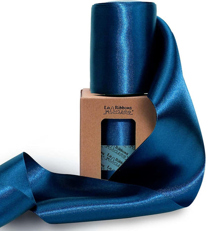 LaRibbons Navy Satin Ribbon 3 Inch 10 Yards Double Faced Luxury Navy Silk Ribbon for Gift Wrapping Flower Bouquets Bow Christmas Wedding Party Decoration - Crafty Corner