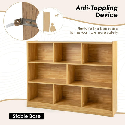 Toy Storage Organizer, 3-Tier Kids Bookshelf, 8 Cube Kids' Bookcases, Cabinets & Shelves, Wooden Toy Organizers, Small Book Shelf for Bedroom, Playroom, Classroom, Nursery (Burlywood)