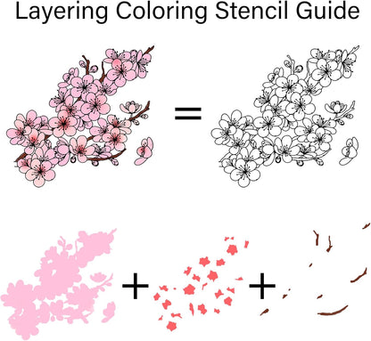 ORIGACH Realistic Winter Plum Blossom Stamps and Dies and Layering Coloring Stencil Set, Silicone Stamps Metal Die Cut and Flower Stencil Template for Card Making Scrapbooking DIY Crafting