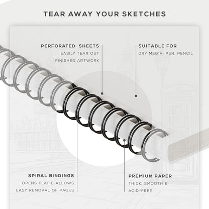 BEECHMORE BOOKS 9x12 Spiral Sketchbook – 140 GSM Acid-Free Paper, 100 Perforated Pages, A4 Art Sketch Pad for Drawing & Sketching, Artists, Adults - Crafty Corner