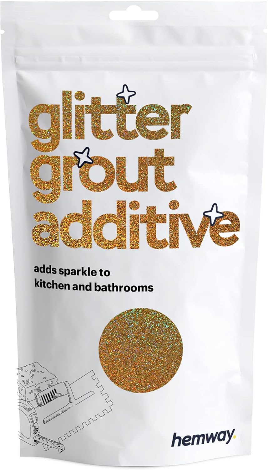 Hemway Glitter Grout Additive add Sparkle to Mosaic Tiles, Bathrooms, Wet Rooms, Kitchens, Tiled Based Rooms and Cement Based Grouts 100g / 3.5oz - Gold Holographic