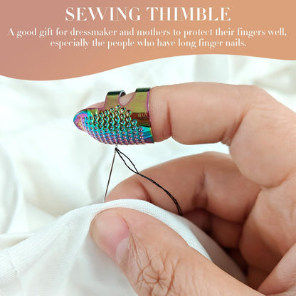ZESION 4Pcs Sewing Thimbles, Adjustable Metal Thimbles for Hand Sewing Finger Protector, Quilting Craft Accessories for Knitting Needlework DIY Tools, Dazzling(2 Sizes, S/M)