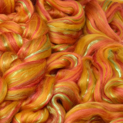 Merino Silk Luxe Tonal Designer Blend. Superfine Merino, Mulberry Silk, Tussah Silk. Top Roving for Spinning or Felting. Saffron Serenade 1oz