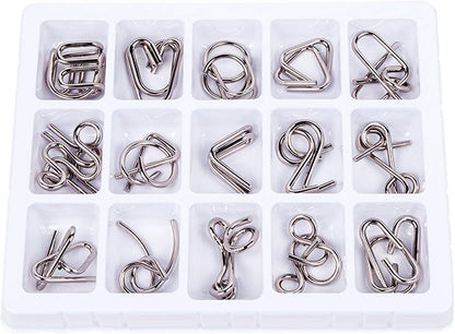 Ahyuan 15 Pieces IQ Test Mind Game Toys IQ Toys Brain Teaser Metal Wire Puzzles Magic Trick Toy Metal IQ Puzzle for Kids and Adults