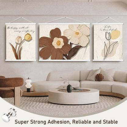 Artmag Magnetic Poster Hanger Frame, 24x36 24x32 24x18 Light Wood Wooden Magnet Canvas Artwork Print Poster Hangers Frames Hanging Kit (White, 24")