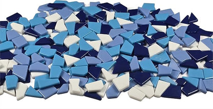 Irregular Glass Mosaic Tiles Bulk 500g Glossy and Iridescent Mosaic Glass Tiles for DIY Projects and Arts and Crafts Solid Colors and Mixes (Glossy Dark Blue, Periwinkle & Sky Blue Mix)