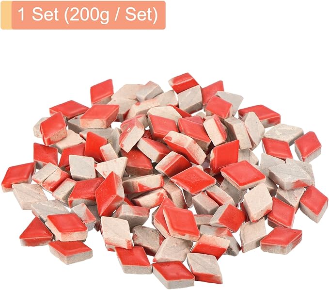 MECCANIXITY 200g Ceramic Mosaic Tiles for Crafts Bulk, Rhombic Red Ceramic Tiles for Mosaic Kits Garden Stepping Stone Cup Mat
