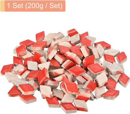 MECCANIXITY 200g Ceramic Mosaic Tiles for Crafts Bulk, Rhombic Red Ceramic Tiles for Mosaic Kits Garden Stepping Stone Cup Mat