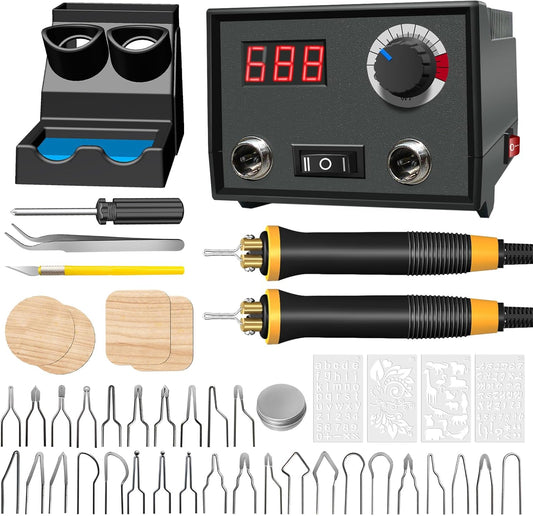 Wood Burning Tool, Wood Burner kit Pen 25~750℃, Wood Burning kit with Digital Thermometer Temperature Adjustable Temperature, 2 pyrographic Wood Burning pens, 30 Wood Burning Pen Tips - Crafty Corner