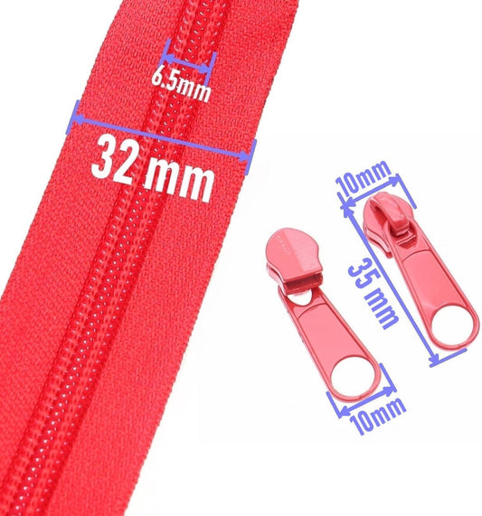 Leekayer #5 Red Nylon Zippers by The Yards Bulk 10 Yards Coil Zipper Tape with 25pcs Zipper Sliders for DIY Tailor Sewing Craft,Bag,Luggage,Dress,Sofa Cushion,Pillow(Red)