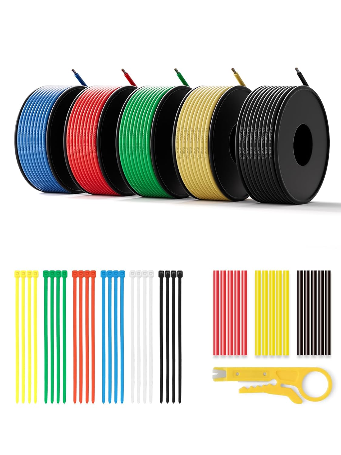20 AWG Silicone Wire Kit 250FT, 20 Gauge Stranded Tinned Copper Wire Spool, 5 Colors 50FT Each,Flexible Electrical Wire for DIY, Automotive, LED, Arduino, Battery Projects