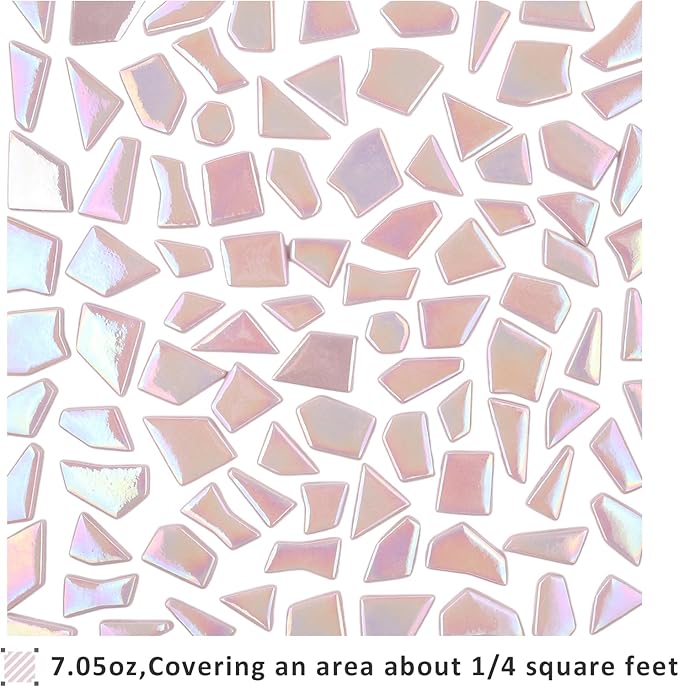 Youway Style Iridescent Glass Mosaic Tiles for Crafts Bulk,200g Pink Broken Mosaic Glass Pieces for Garden Crafts Kits,DIY Mosaic Art Decor