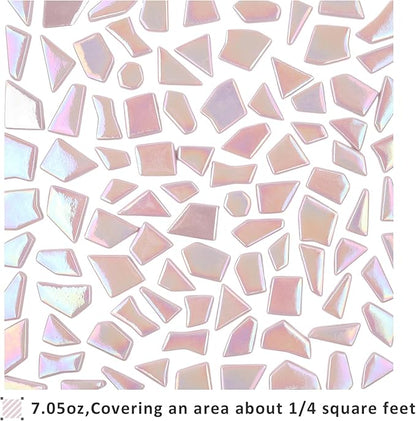 Youway Style Iridescent Glass Mosaic Tiles for Crafts Bulk,200g Pink Broken Mosaic Glass Pieces for Garden Crafts Kits,DIY Mosaic Art Decor