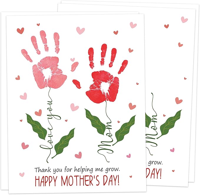 rorusio Flower Handprint Keepsake Card Making Kit- Thank You for Helping Me Grow, 10 Funny Personalized Mothers Day Cards Bulk for Mom from Daughter or Son, Mothers Day Gifts for Wife