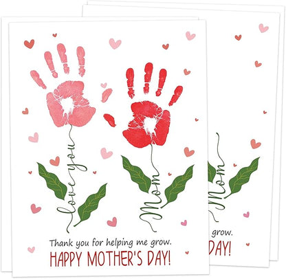 rorusio Flower Handprint Keepsake Card Making Kit- Thank You for Helping Me Grow, 10 Funny Personalized Mothers Day Cards Bulk for Mom from Daughter or Son, Mothers Day Gifts for Wife