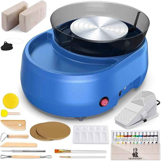 Pottery Wheel for Kids and Beginner - Upgraded Pottery Wheel with 6" Turntable with Two-Way Rotation, 2.2lb Clay, Art Supplies Sculpting Tools, Christmas Craft Gifts for Teens Kids Adults (Blue)