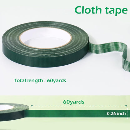 GLAMFIELDS Floral Tape Green, Flower Wrap Adhesive Waterproof Tape for Bouquets 0.26" (60 Yd/180 Ft) - 1 Roll/Green