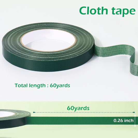GLAMFIELDS Floral Tape Green, Flower Wrap Adhesive Waterproof Tape for Bouquets 0.26" (60 Yd/180 Ft) - 1 Roll/Green