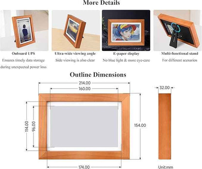 7.3inch E6 Full Color E-Paper with Solid Wood Photo Frame, 800×480 Resolution, Compatible with Raspberry Pi Zero, Ultra-Long Standby, Bundle with Pi Zero 2 WHC, with Batt.
