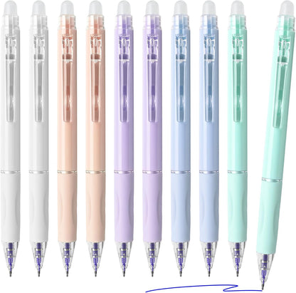 Temiary 10 Pcs Retractable Erasable Gel Pens, Fine Point 0.5 mm, Make Mistakes Disappear, Smooth Writing Gel Pen with Eraser for Journaling Note Taking Marking Planner Crossword Puzzles (Blue Ink)