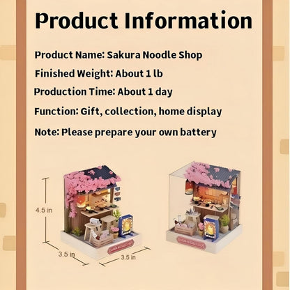DIY Miniature House Kit, Mini House Building Kit with LED & Dust Cover, DIY Wooden Dollhouse Miniature Kit for Adults Teen, Wooden Crafts Lovely Dollhouse Kit, Sakura Noodle Shop