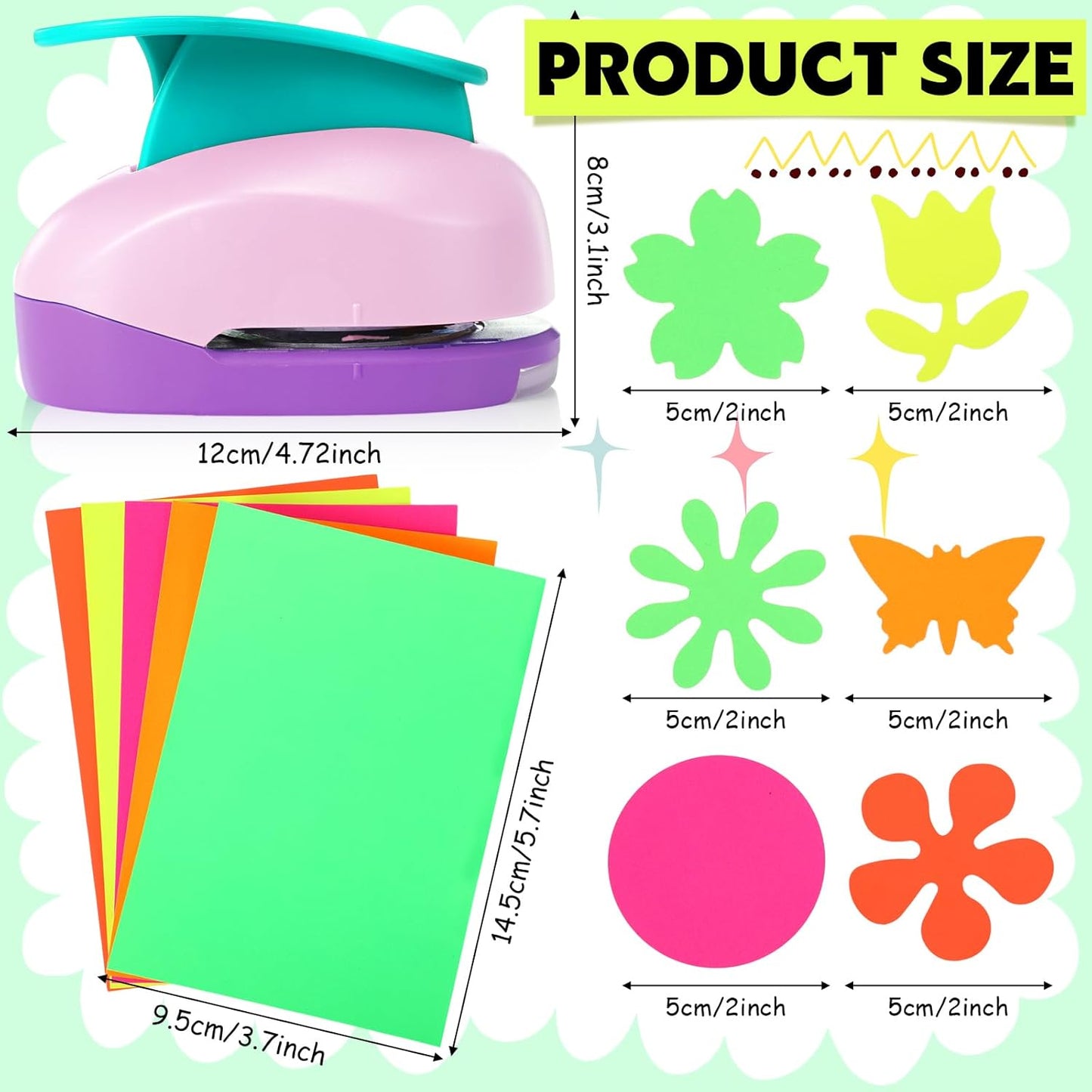 CHENGU 16 Pcs Craft Holes Punch Paper Punchers Scrapbook Punches with Craft Sticker Paper, Round, Star, Square, Heart, Flower, Wave Circle Shape (Flower Style,2 Inch) - Crafty Corner