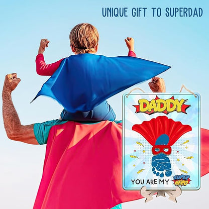 DIY My Dad Superhero Baby Footprint Craft Plaque, Super Dad Gift for Fathers Day, Baby First Fathers Day Footprint Art Craft for Superdad, Super Dad Craft from Kid Footprint, Gift for Dad Keepsake