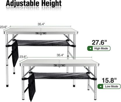 RedSwing Folding Table 3 Feet Adjustable Height, Lightweight and Portable Aluminum Hexagonal Legs Camping Table with Mesh Layer, 36 x 24 x 28 Inches