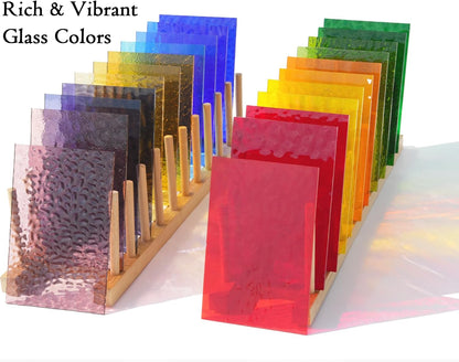 50 Transparent Stained Glass Sheets Bulk, Variety Colors Textured Cathedral Art Glass Sheets for DIY Mosaic Crafts, 4”x6” Vibrant Colored Glass Tiles Pieces for Home Decor