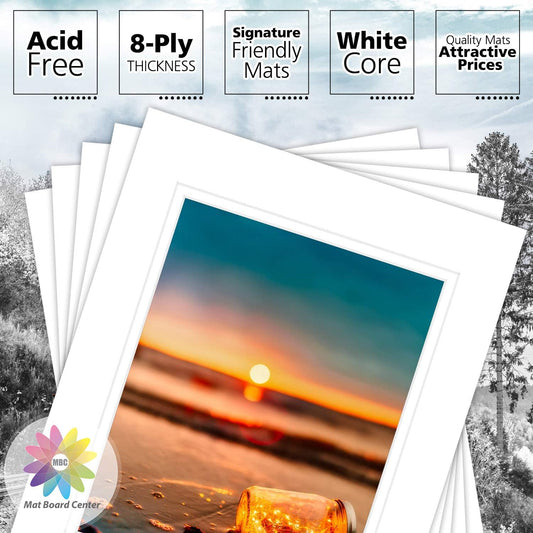 Mat Board Center, Pack of 5, 16x20 for 11x14 Photo Picture Double Mats - Acid Free, 8-ply Thickness, White Core - for Pictures, Photos, Framing (White Over White)
