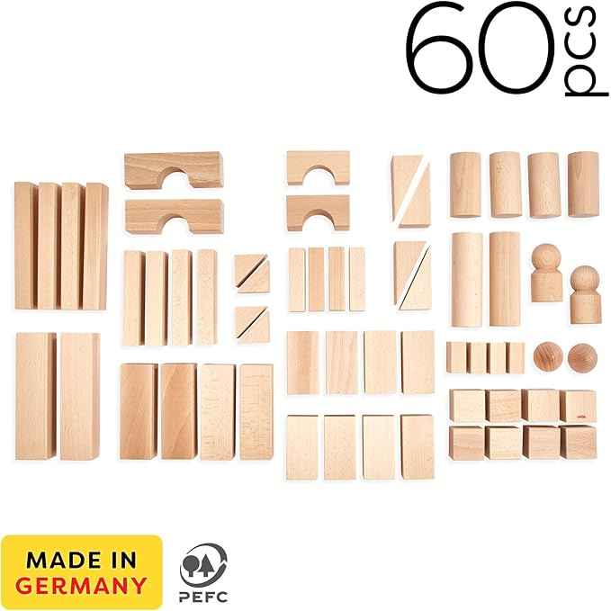 HABA Wooden Building Blocks 60 Piece Set, Ideal Toddler Blocks for & Kids Stacking Toys for Ages 1 & Up for Open-Ended Play, Made in Germany