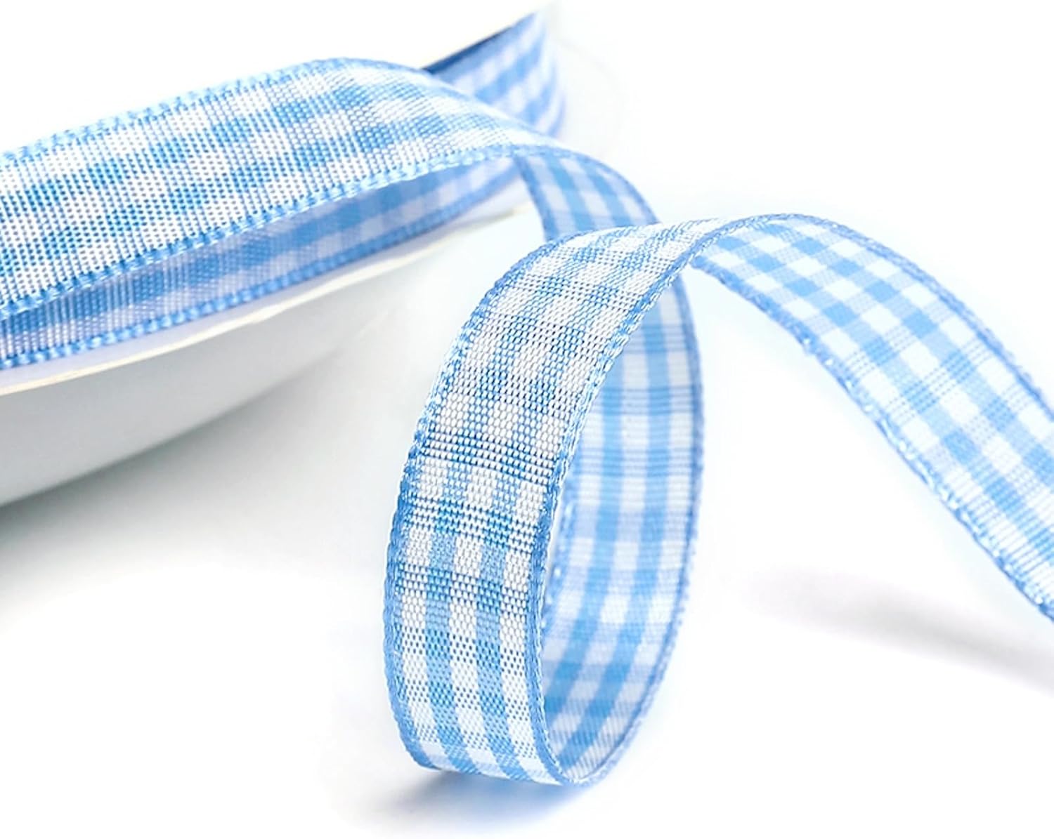 Classic Gingham Checkered Ribbon, Assorted Colors Premium Polyster Plaid Checkered Craft Ribbon for Gift Wrapping, DIY Projects, Hair Bows,Scrapbooking & Party Decor (Light Blue, 3/8x50Yd) - Crafty Corner