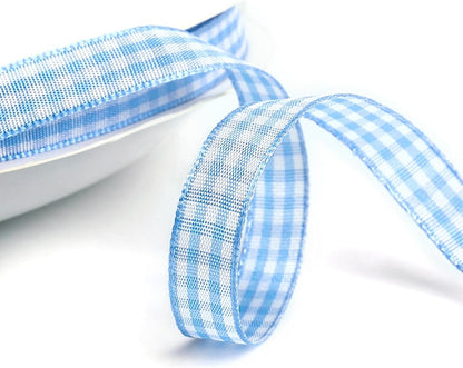Classic Gingham Checkered Ribbon, Assorted Colors Premium Polyster Plaid Checkered Craft Ribbon for Gift Wrapping, DIY Projects, Hair Bows,Scrapbooking & Party Decor (Light Blue, 3/8x50Yd) - Crafty Corner