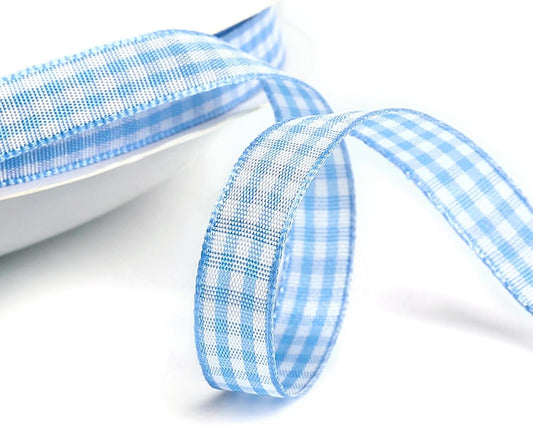 Classic Gingham Checkered Ribbon, Assorted Colors Premium Polyster Plaid Checkered Craft Ribbon for Gift Wrapping, DIY Projects, Hair Bows,Scrapbooking & Party Decor (Light Blue, 3/8x50Yd) - Crafty Corner