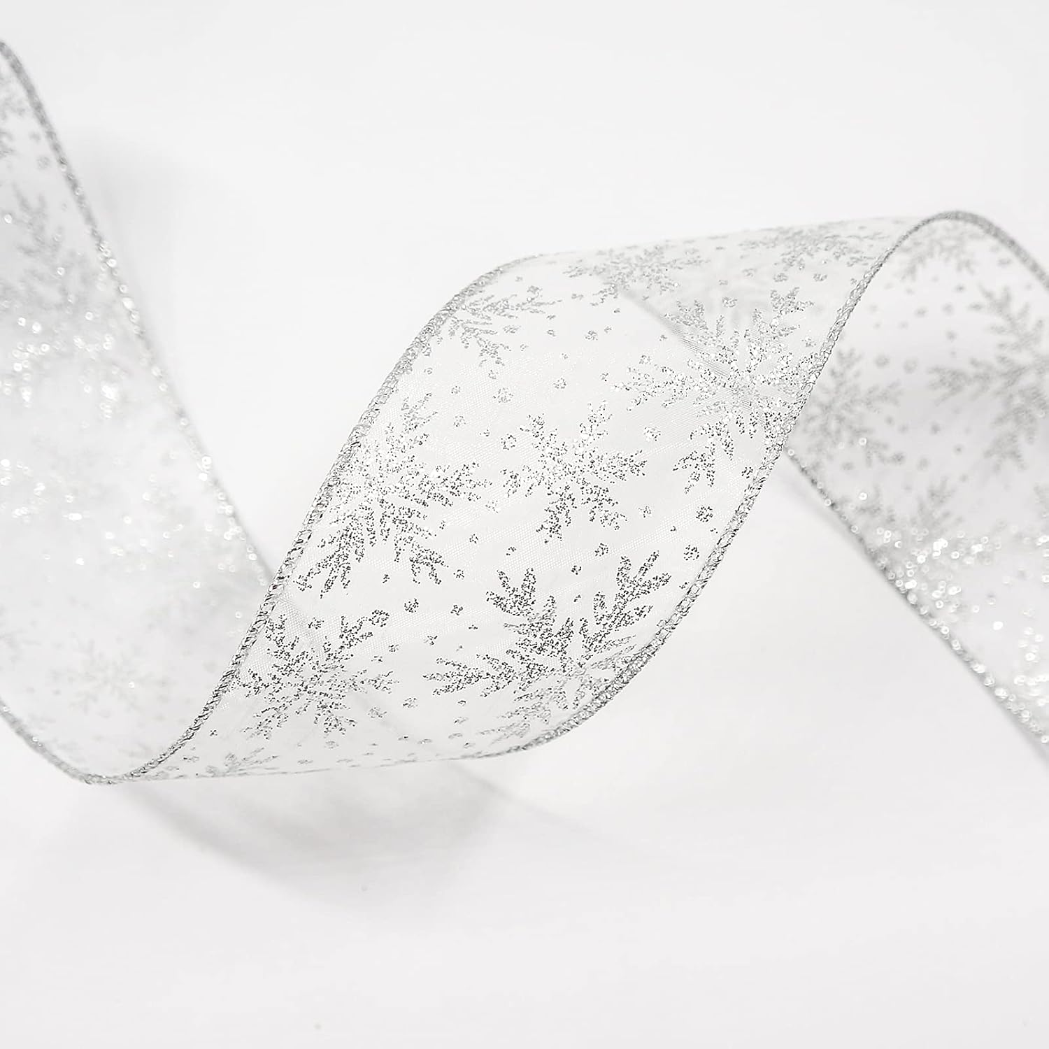 CT CRAFT LLC Organza with Silver Glitter Snowflakes Wired Ribbon 2.5 inch x 50 Yards for Christmas Home Decor Tree Topper Bow Gift Wrapping DIY Crafts Wreath Garland Wedding - Crafty Corner