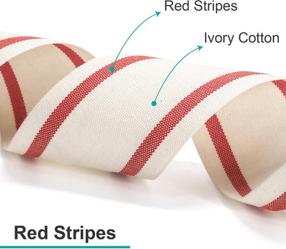 CT CRAFT LLC Ivory Cotton Red Stripes Ribbon 5/8" x 10 Yards for Home Décor Gift Present Wrapping DIY Crafts Birthday Wedding Bouquet Christmas - Crafty Corner
