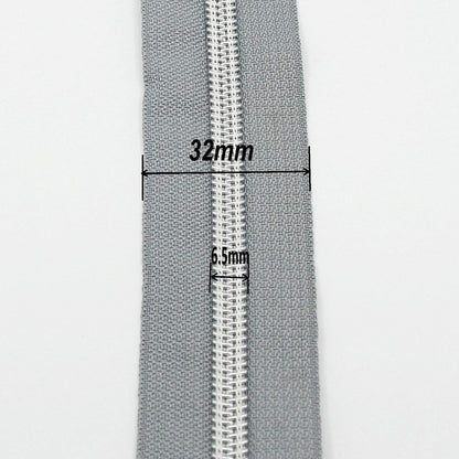 Leekayer #5 Metallic Silver Nylon Coil Zippers by The Yard Bulk 10 Yards Grey Tape with 25pcs Silver Sliders for DIY Sewing Tailor Craft Bag(Grey)