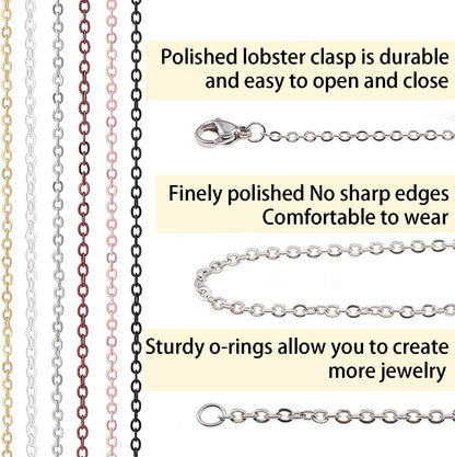 Jishi 60ft Jewelry Necklace Chains 2mm Jewelry Chain Links for Making Bracelets Earrings DIY Craft Supplies Findings, 6-Colors Gold Silver Copper Plated Metal Cable Rolo Link Chain Rolls Bulk