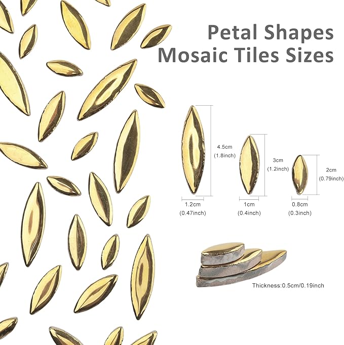 Artspac Petal Ceramic Mosaic Tiles for Crafts, 200g Golden Flower Tiles Mosaic Pieces for Christmas DIY Crafts, Holiday Mosaic Art & Garden Decor