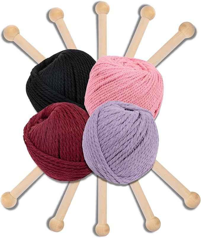 Craft County Macramé Starter Kit- Four Assorted Cotton Rope Skeins and 5 Dowels
