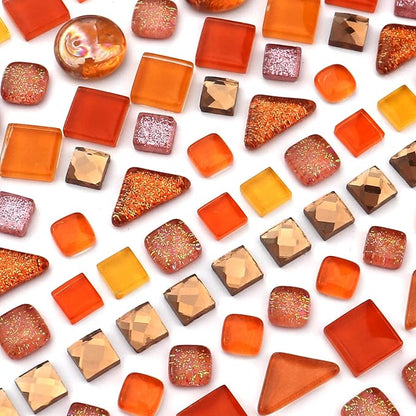 LITMIND 1.1LB Orange Mixed Irregular Crystal Glass Mosaic Tiles for Crafts - Perfect for Mosaic Art Projects, Puzzles, and Home Décor