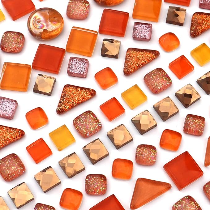LITMIND Assorted Orange Irregular Crystal Mosaic Tiles, 9oz Value Pack - Perfect for Art Crafts, Mosaic Making Projects, Home Decor, and More